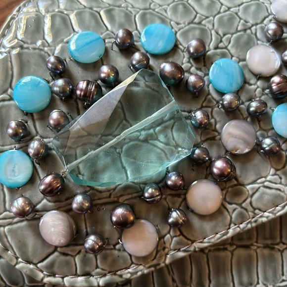 Crock Patent Leather Gem stone hand made clutch lined w/pocket - Picture 5 of 9